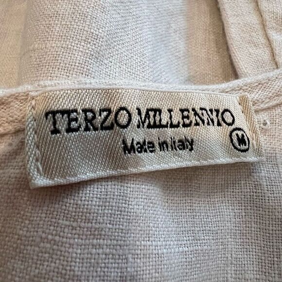 Terzo Millennio Italian 100% Linen A-Line Eyelet Midi Dress Size M - Picture 4 of 6